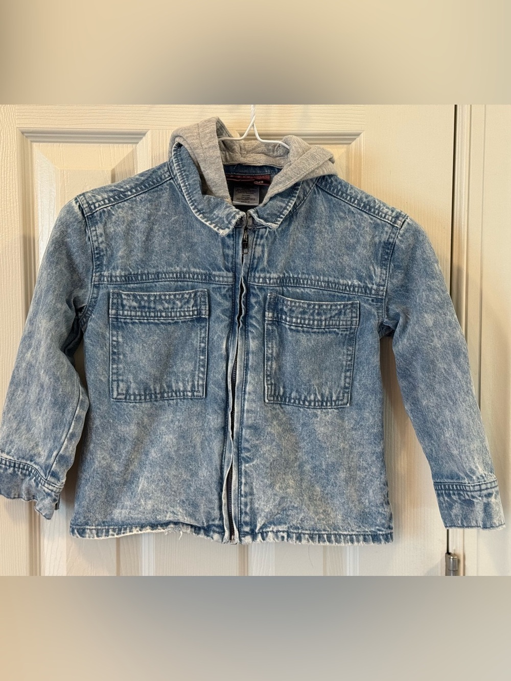 Weekend Academy Hooded Denim Jacket Acid Wash Zip Front Kids XS (4-5)